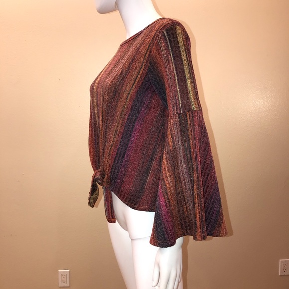 Studio JP Tie Front Bell Sleeve Boho Top Womens Size Small Fall Tones RenFaire - Picture 11 of 16